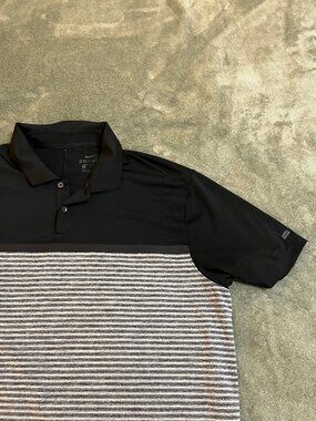Nike Golf Dri-FIT Tiger Woods TW Polo Shirt Mens Black Gray Striped Performance